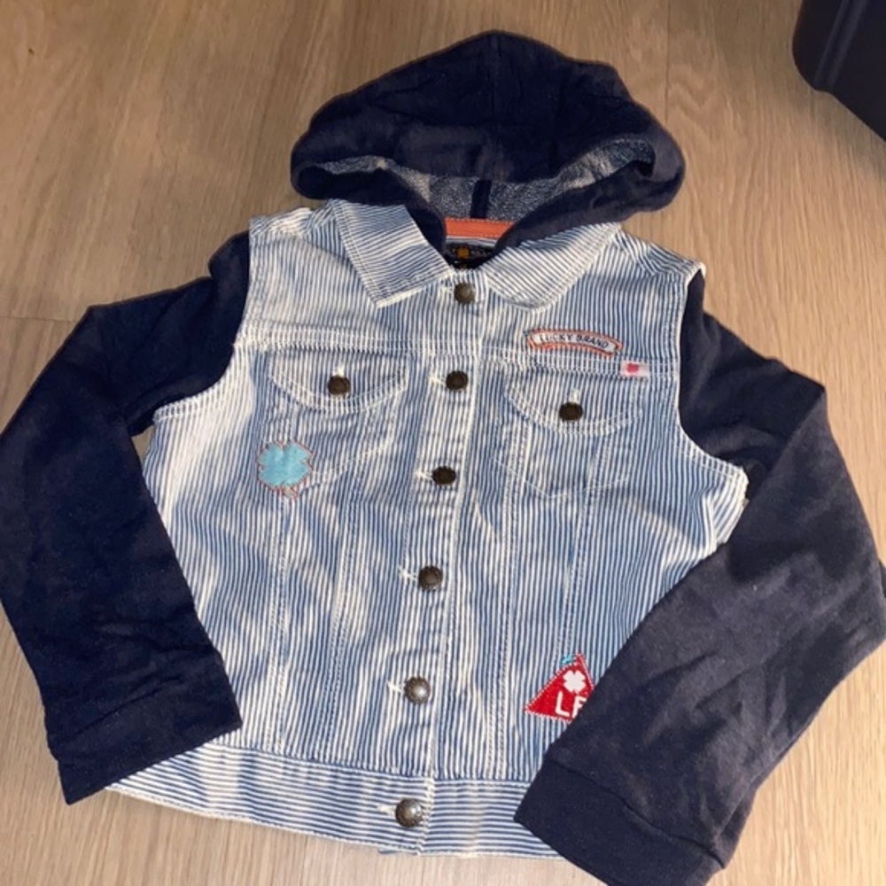 🆕 Lucky Brand Girls Stripe Jean Jacket Size 6X